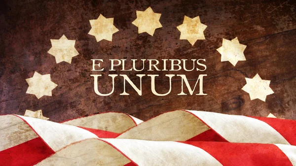 E Pluribus Unum. lema de Estados Unidos. Estrellas y rayas. Frase latina — Foto de Stock