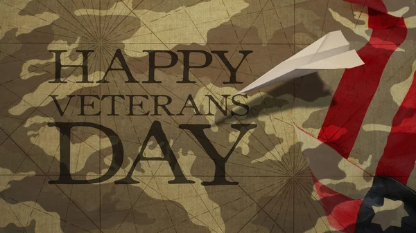Feliz Día de los Veteranos. Avión de papel y camuflaje — Foto de Stock