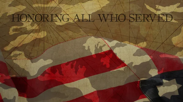 Honrando a todos los que sirvieron. Día de los Veteranos. Estados Unidos Bandera y camuflaje — Foto de Stock