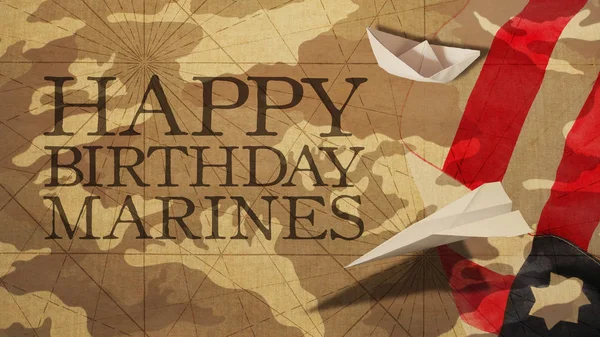 Feliz cumpleaños Marines Bandera camuflaje fondo papel — Foto de Stock