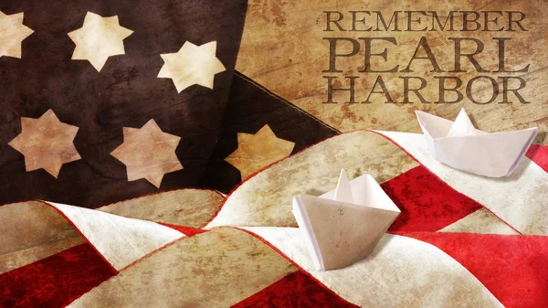 Pearl Harbor hatırlıyorum. Ahşap ve kağıt tekne bayrak dalgalar