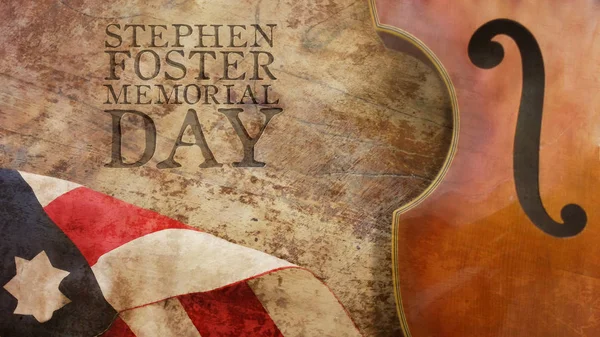 Stephen Foster Memorial Day. Violín y Bandera — Foto de Stock