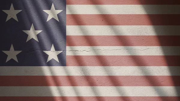 USA vlag op een gebarsten muur met schaduw — Stockfoto