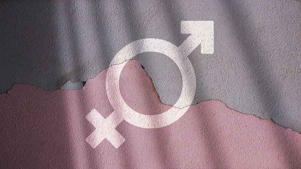 Bir kırık beton birleştirilmiş erkek ve dişi semboller