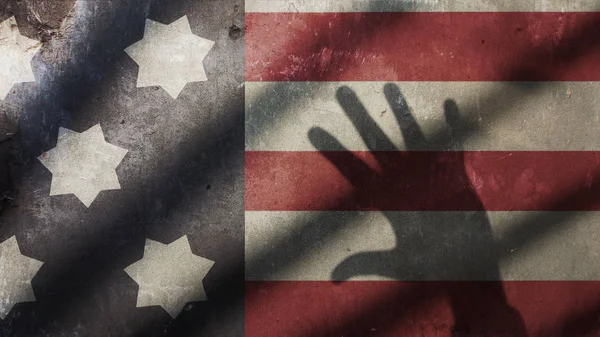 Прапор США з воріт і руки — стокове фото