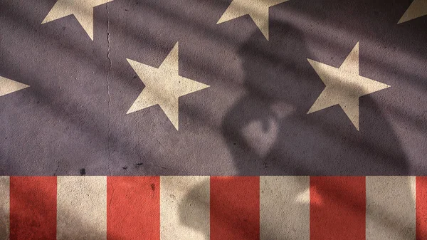 Людина мисляча тінь на Прапор США. — стокове фото