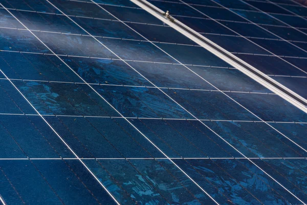 Panel Solar Textura Azul Cerrar Detalle Instalación de Dispositivos Renovables de Energía — Foto de Stock