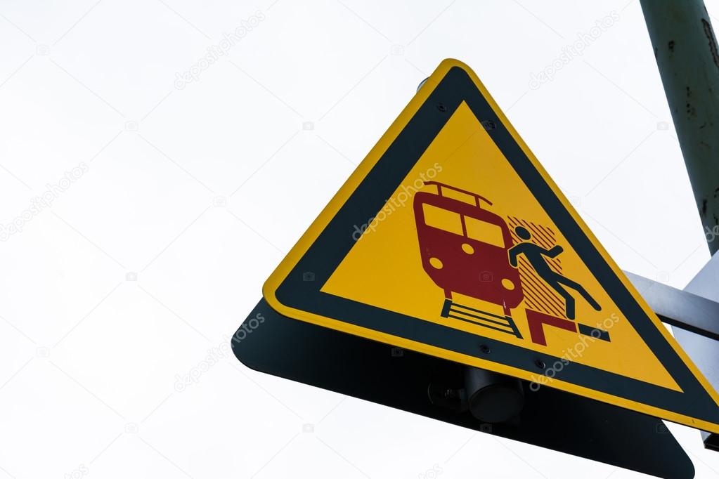 Diagram Man Fall Backwards Train Tracks Warning Caution SIgn