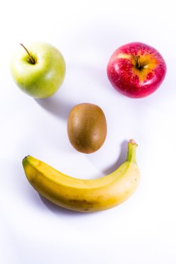 Meyve elma kırmızı yeşil kivi muz yüz Smiley sembol gıda taze