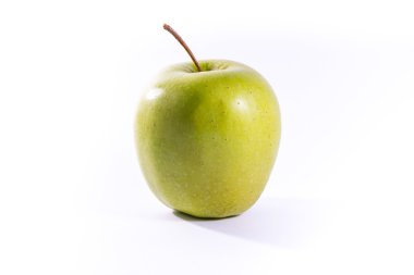 Granny Smith yeşil parlak elma meyve sağlıklı gıda beyaz izole