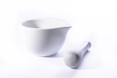 White Ceramic Clay Mortar Pestle Medicine Grinding Empty Contain