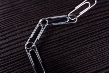 Paper Clip Chain Office Supplies Desk Texture Wood Black Team Strength