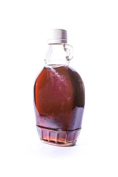 玻璃罐壶透明棕色枫糖浆容器白色隔离B — 图库照片