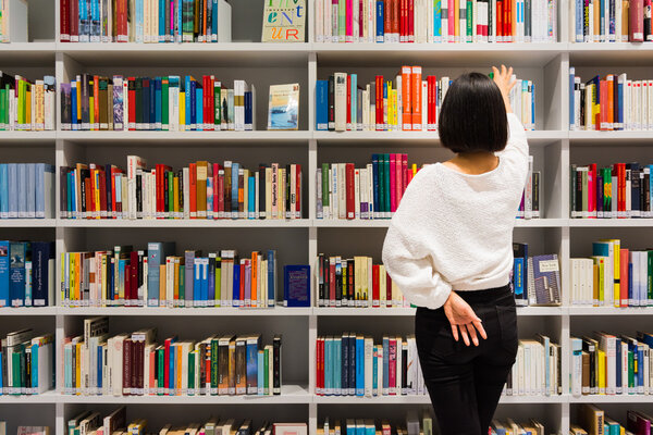 Asian Girl Reading Searching Books Library White Modern Cute Gla