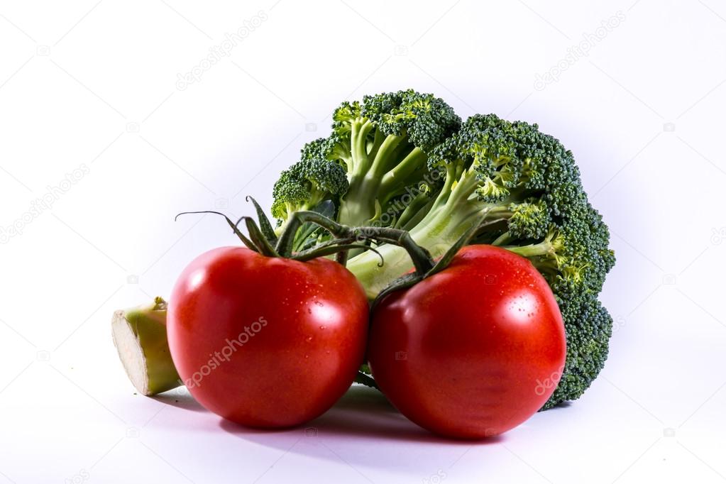 Broccoli Tomatoes Red Green Vegetables Fresh Food Group Isolated