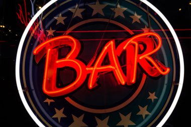 Neon Bar işareti ifade yıldız daire parlak reklam