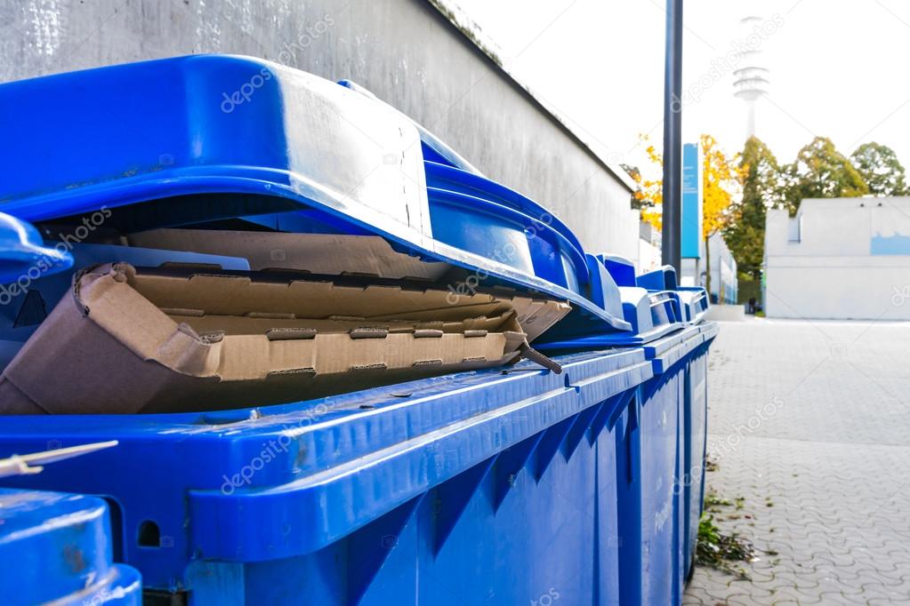 Overflowing Paper Recycling Storage Bin Dumpster Row Multiple Ou