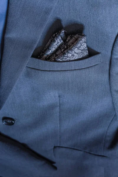 Blazer gros plan texture détail textile bleu smoking costume professionnel — Photo