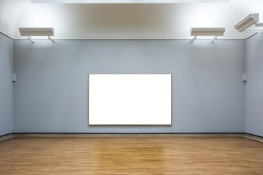 Sanat Müzesi çerçeve mavi duvar süslü Minimal tasarım beyaz izole 