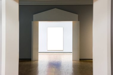Sanat Müzesi çerçeve mavi duvar süslü Minimal tasarım beyaz izole 