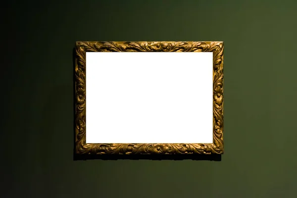 Art Museum Frame Dark Green Wall Ornate Design White Isolated Cl — Stock Photo, Image