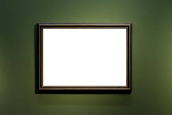 Kunst Museum Rahmen dunkelgrüne Wand kunstvolle Gestaltung weiß isoliert cl — Stockfoto