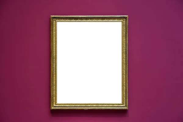Moldura do Museu de Arte Parede Vermelha Design Ornado Branco Isolado Clipping — Fotografia de Stock