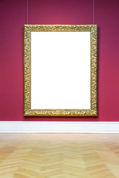 Marco del museo de arte Pared roja Diseño adornado Blanco aislado Recorte — Foto de Stock