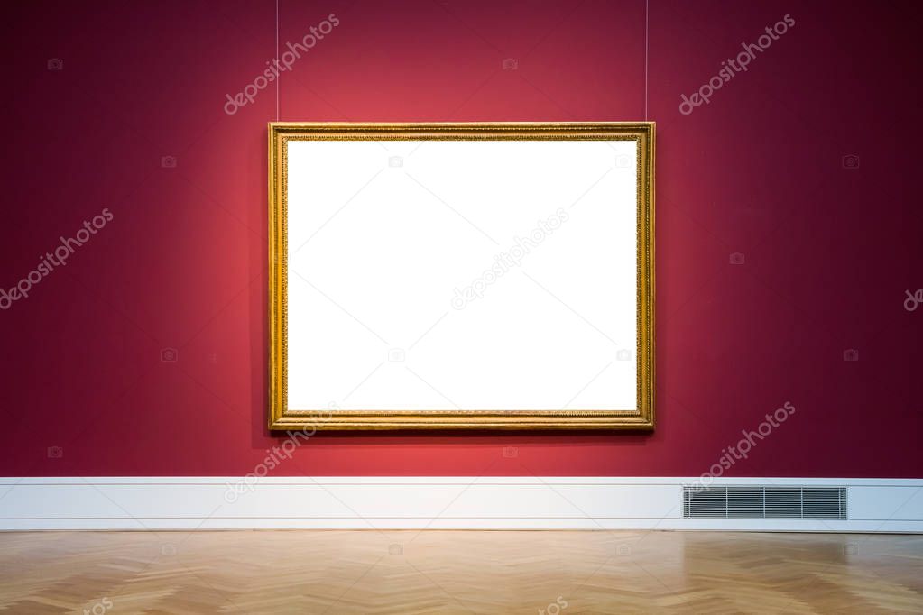 Art Museum Frame Red Wall Ornate Design White Isolated Clipping 