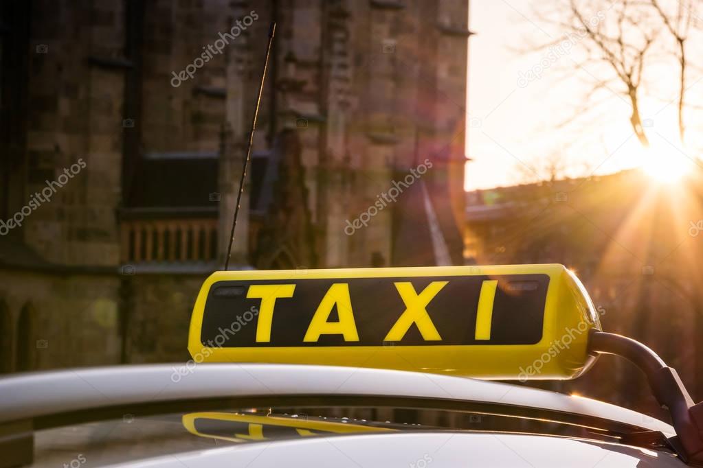 Taxi Symbol Sign Call Sunset Flare Outdoors European Travel Tour