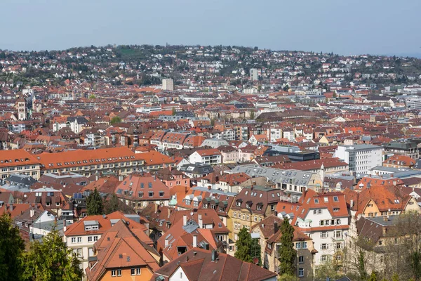 Stuttgart Kessel krajina Blue Sky mlhavé krásně oranžové E — Stock fotografie