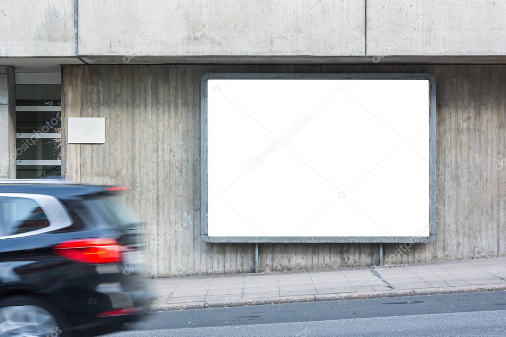 Passing Car Blank Street Sidewalk Billboard Metal Frame City Urb