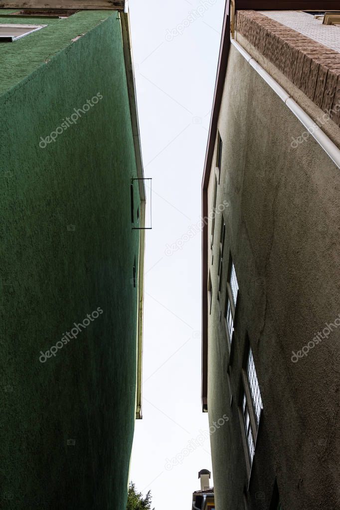 Small Alley Sky View Between Two Apartment Buildings Dark Shinin