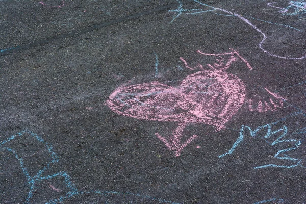 Children Chalk Drawings Asphalt Concrete Outdoors Public Urban P — Stock Photo, Image