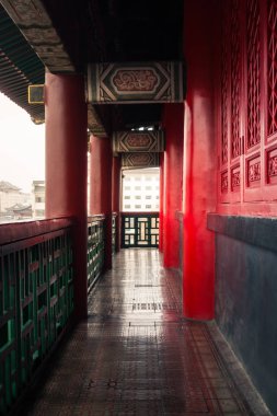 Ancient Chinese Temple Interior Wooden Walkways