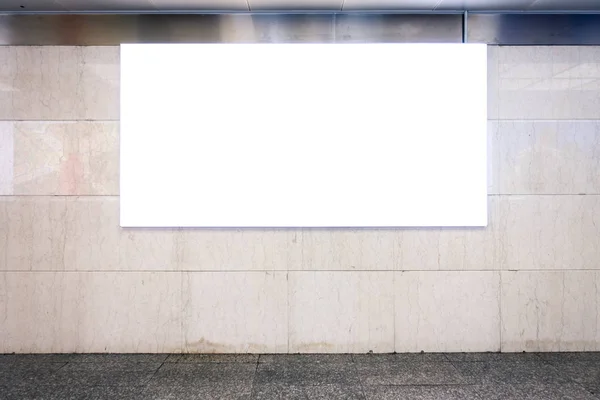 Urban Subway Underground Billboard Rectangular White Mockup — Stock Photo, Image