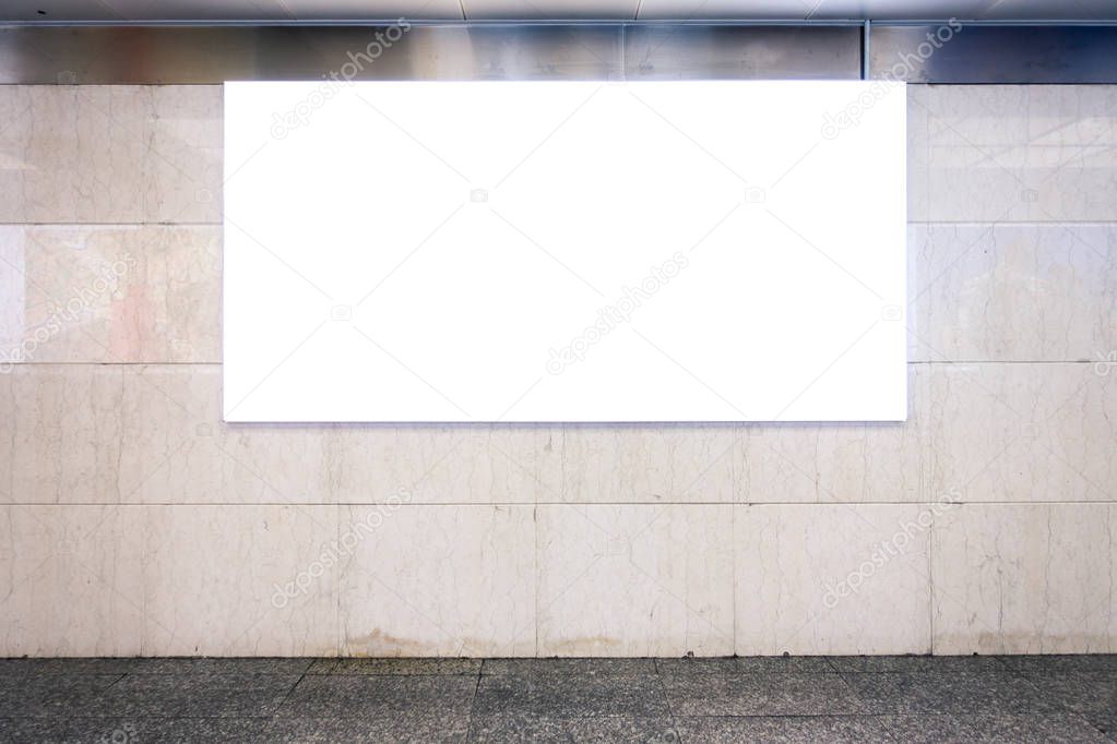 Urban Subway Underground Billboard, Rectangular White Mockup 