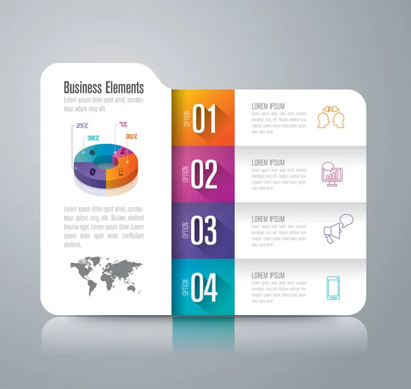 Vector de diseño infográfico de carpetas e iconos de negocios con 4 opciones . — Vector de stock