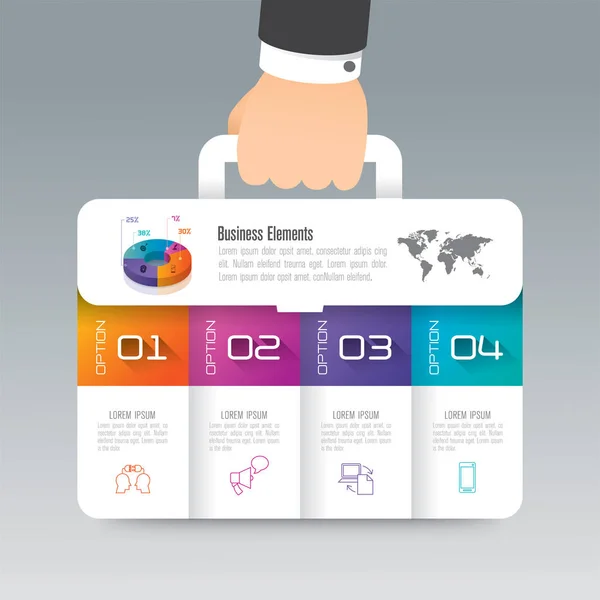 Vettore di progettazione infografica valigia business e icone aziendali con 4 opzioni . — Vettoriale Stock