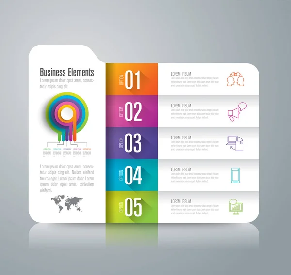 Vector de diseño infográfico de carpetas e iconos de negocios con 5 opciones . — Vector de stock