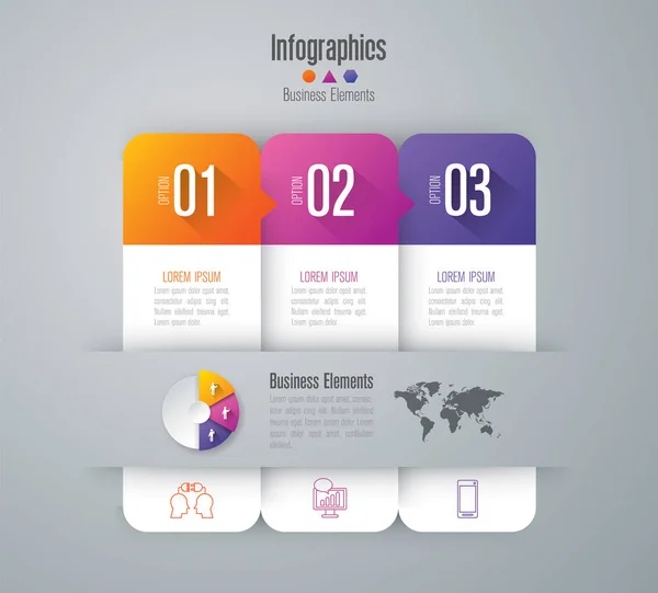 Vector de diseño infográfico e iconos de negocio con 3 opciones . — Vector de stock