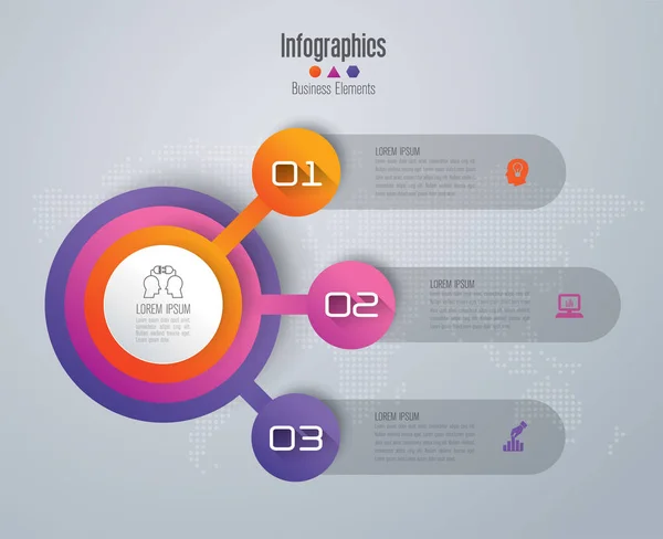 Graphisme vectoriel et icônes d'affaires avec 3 options . — Image vectorielle