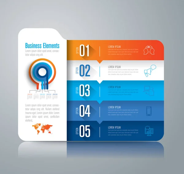 Vector de diseño infográfico de carpetas e iconos de marketing con 5 opciones . — Vector de stock