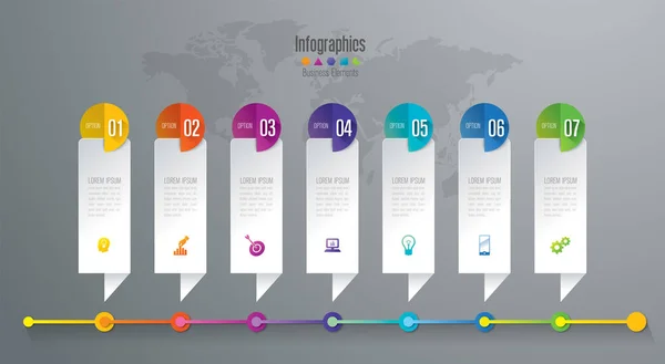 Tid infographic design vektor- och business ikoner med 7 alternativ. — Stock vektor