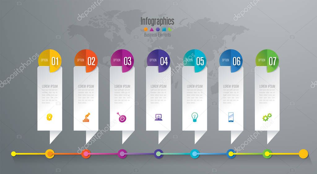 Time infographic design vector and business icons with 7 options.