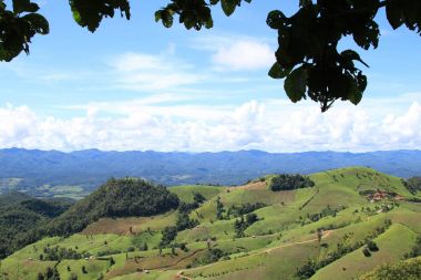 Manzara soya fasulyesi alanlarının bulunduğu maelanoi Maehongson ili, Tayland at.