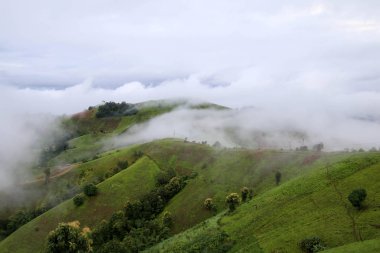 Bulutlu gün Maelanoi, Maehongson il, Tayland yaklaşık tepeler haddeleme Mısır görünümünü.