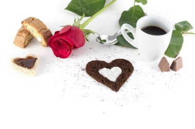 Romantik Kahvaltı, öğütülmüş kahve ve şeker aşk dekorasyon