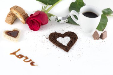 Romantik Kahvaltı, öğütülmüş kahve ve şeker aşk dekorasyon