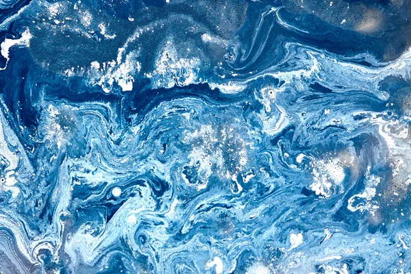 摘要液体蓝色外太空背景 外星宇宙海洋图样 油漆污迹 — 图库照片